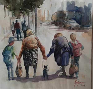 ויליאם נדגאר בחזרה מביהס תמונה 14 47.5*49 אקווארל ללא מסגרת פספרטו בלבד