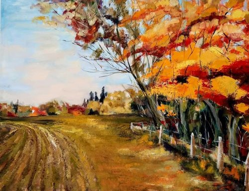 ציור 4 שלכת כתומה שמן על קנבס עליזה רענן 90* 70