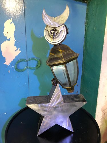 פסלון 4 ציפור לילה ואסים בוקאעי 35*21*40 ס"מ משקל 7.5 ק"ג עשוי מחלקי ברזל ממוחזרים.